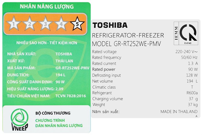 Tủ Lạnh Toshiba Inverter 194 Lít GR-RT252WE-PMV(52)